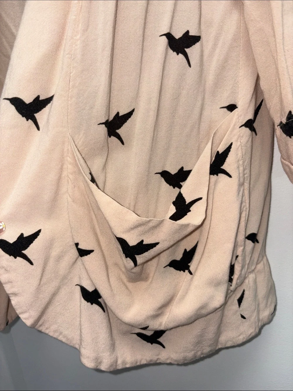 I Love H81 Blush Pink Open-Front Bird Print Cardigan Size Medium